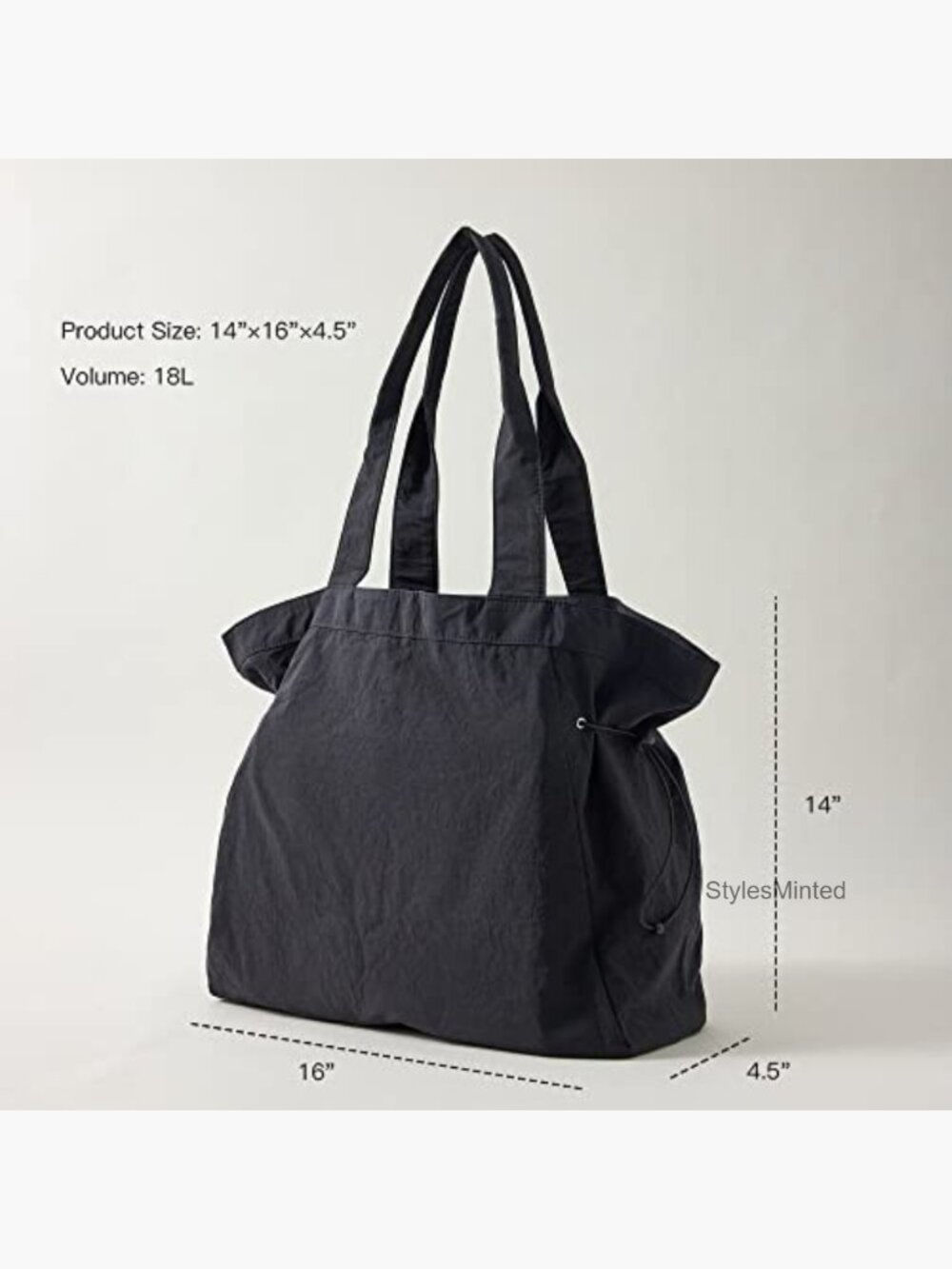 18L Waterproof Nylon Tote Bag, Lightweight Hobo Shoulder Bag with Side Cinch, - Picture 3 of 7